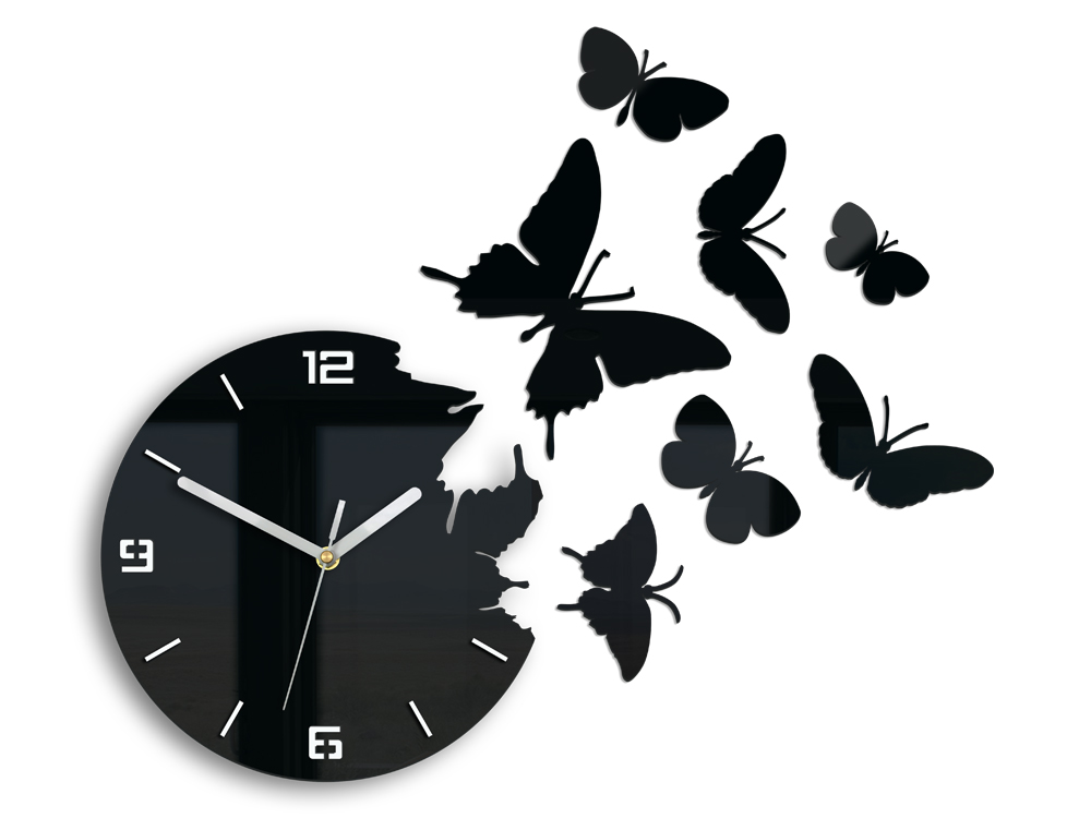 Moderna stenska ura BUTTERFLY 3D BLACK NH048