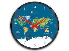 Otroška stenska ura Svetovni zemljevid