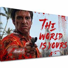 Scarface slika na platnu Krvavi Tony Montana s pištolo v roki 40x60 cm