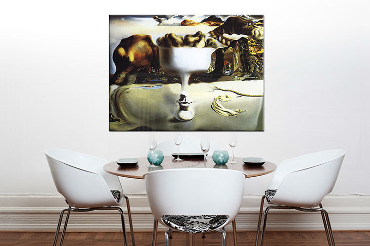 Slika na platnu APPARACIJA NA OBRAZI IN SADNA MIZA NA PLAŽI - Salvador Dalí RE 30x50 cm