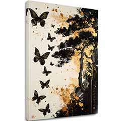 Slika na platnu Butterfly Harmony - črno-zlata oblika
