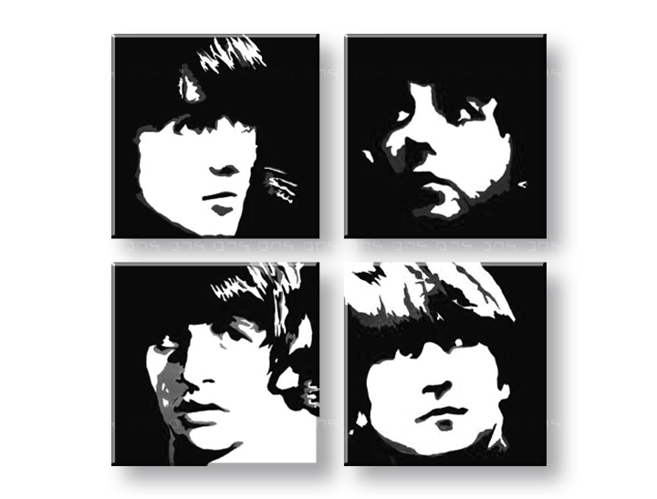 Ročno izdelana slika POP ART BEATLES 4-delna 