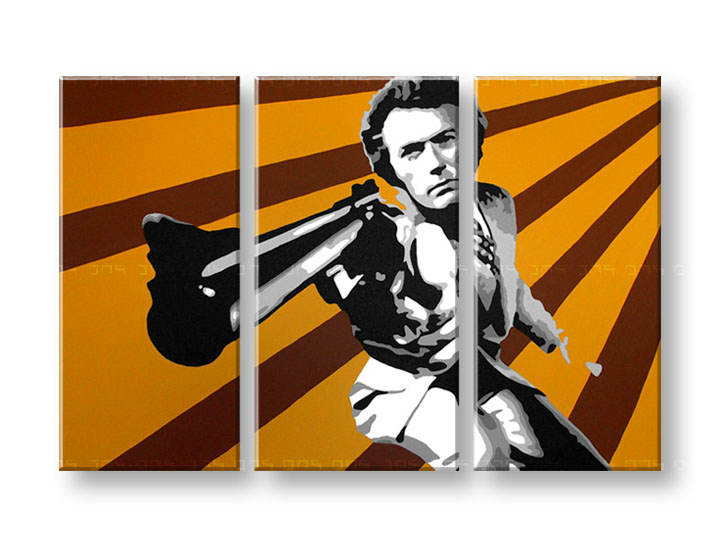 Ročno izdelana slika POP Art Clint Eastwood 3-delna 