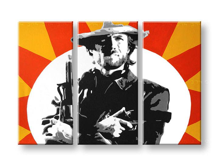 Ročno izdelana slika POP Art Clint Eastwood 3-delna 