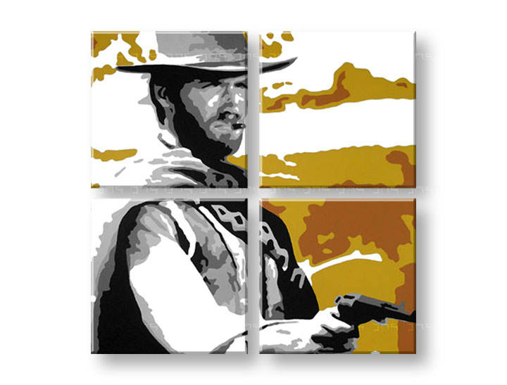 Ročno izdelana slika POP Art Clint Eastwood 3-delna 