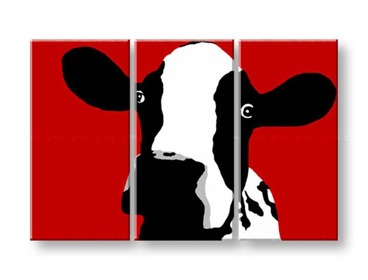 Ročno izdelana slika POP Art Cow 3-delna 