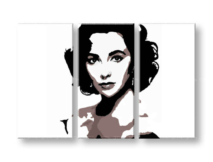 Ročno izdelana slika POP Art Elizabeth Taylor 3-delna 