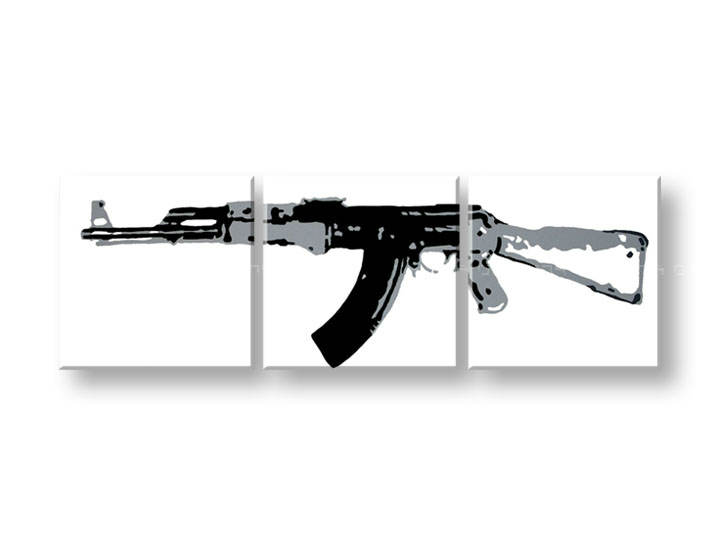 Ročno izdelana slika POP Art Kalashnikov 3-delna