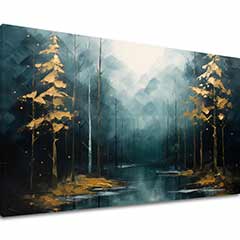 Sodobna umetniška slika Zlati dotiki gozda - PREMIUM ART